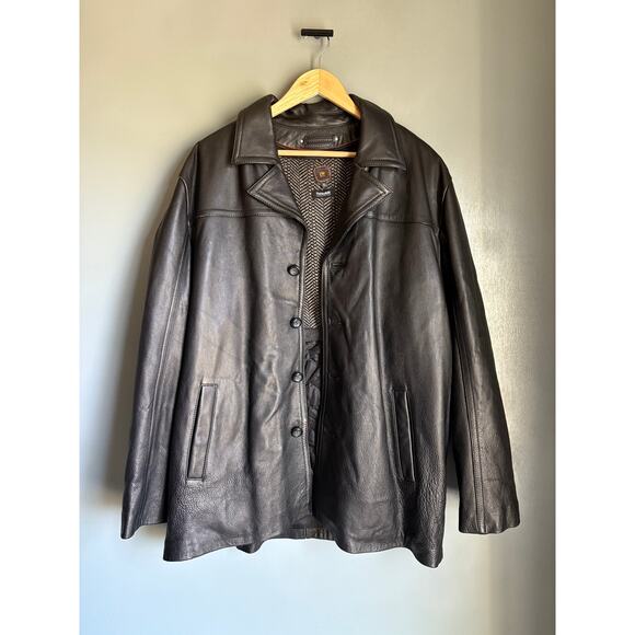 WILSON'S Men's XL Black Leather Button Down Jacket Thinsulate 90's Y2K Heavy